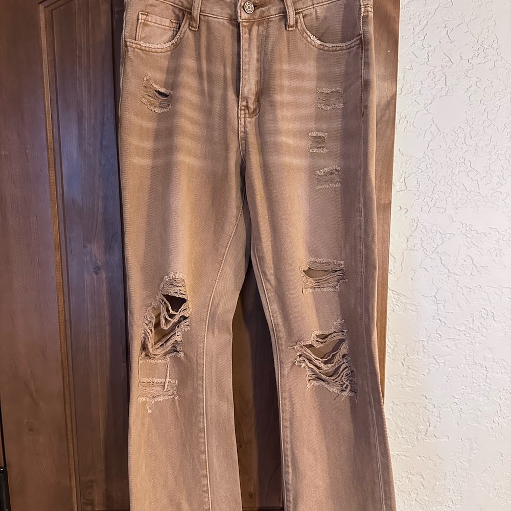 Vervet Distressed Tan Jeans